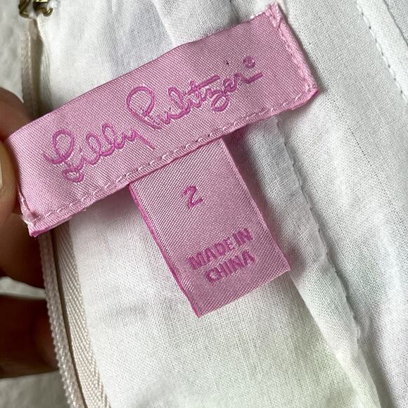 Lilly Pulitzer Brighton Patchwork Print Halter Dress Womens 2 Green Pink Pom - Picture 13 of 13